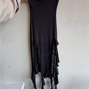 Black Ruffle Hem Midi Dress